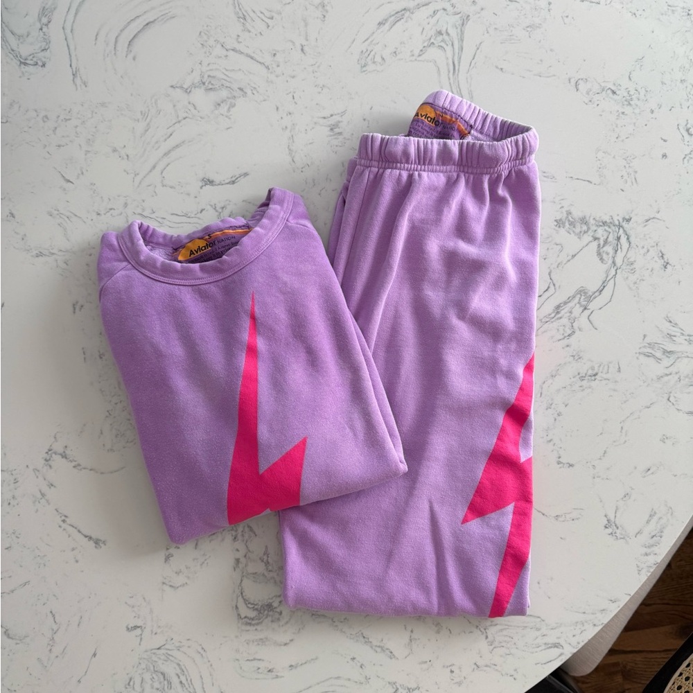 Aviator Nation Purple & Pink Set with Pink lightning bolt, Size Small